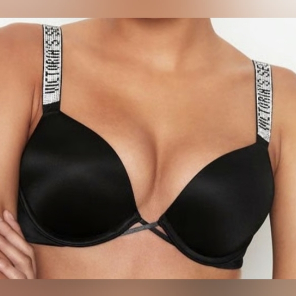 38C Victoria's Secret Shine Strap Bombshell Add 2 Cups Push Up Bra Black - Picture 1 of 2